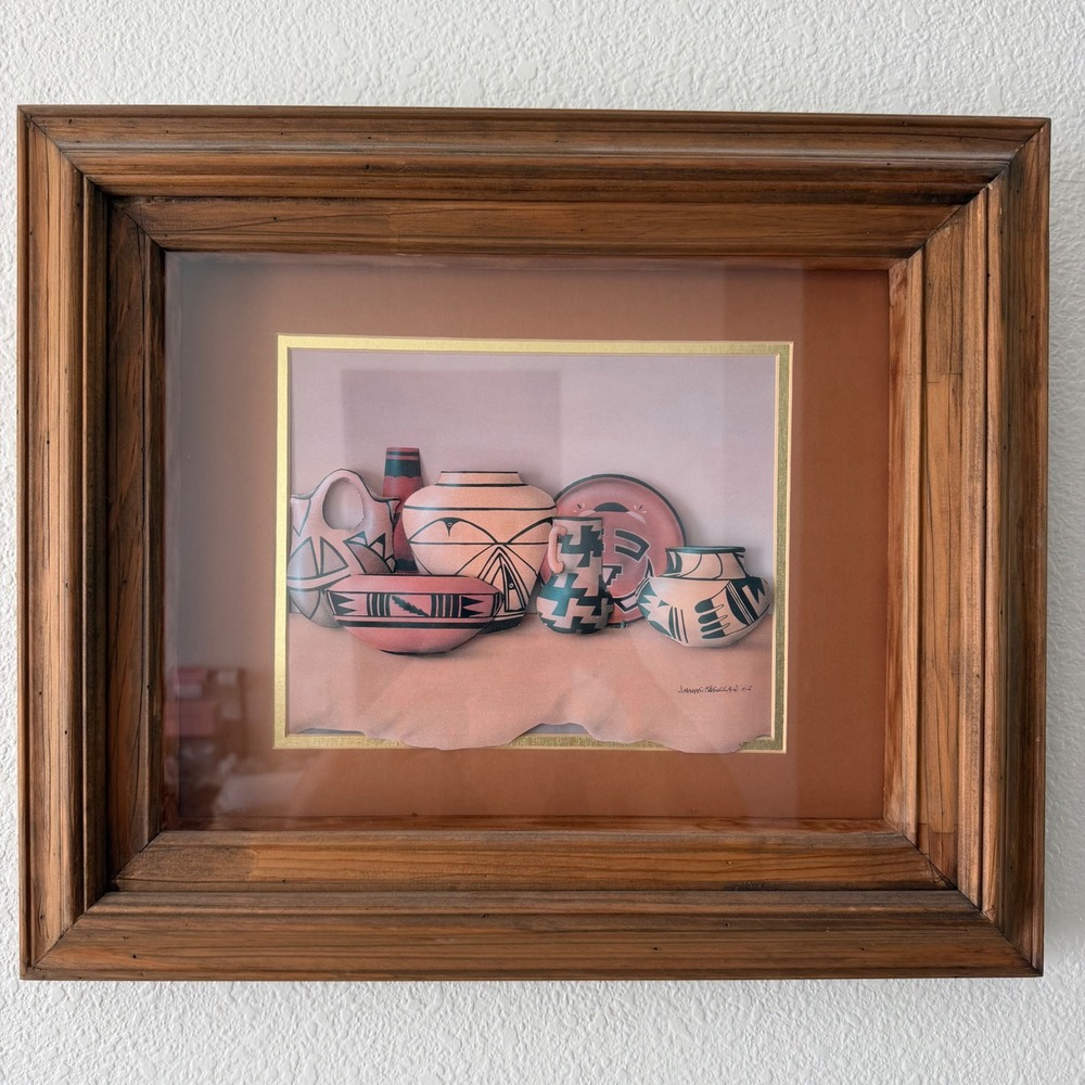 Southwestern Signed 3D Paper Tole Artwork Framed Native Pottery Shadowbox VTG